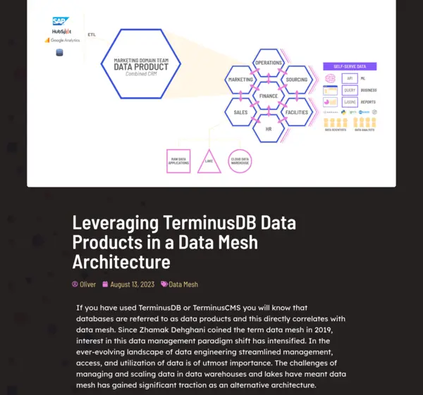 A screenshot of an article talking about data mesh