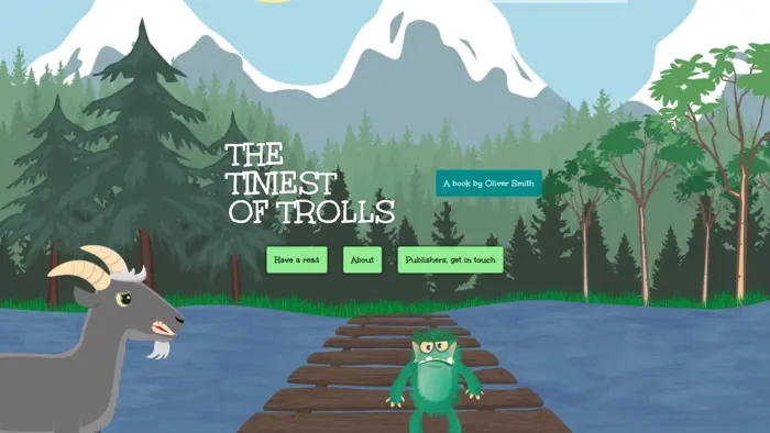 Screenshot of a laptop with a beautiful website showing the tiniest of trolls.