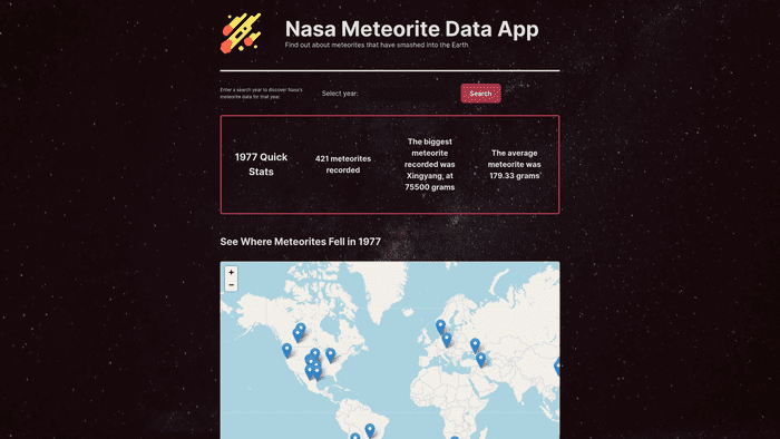 a laptop with a screenshot of my meteorite web app.