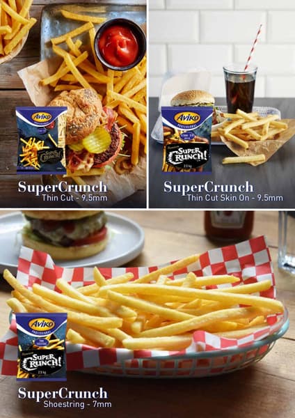 Fast food brochure front showing pictures of french fry varieties