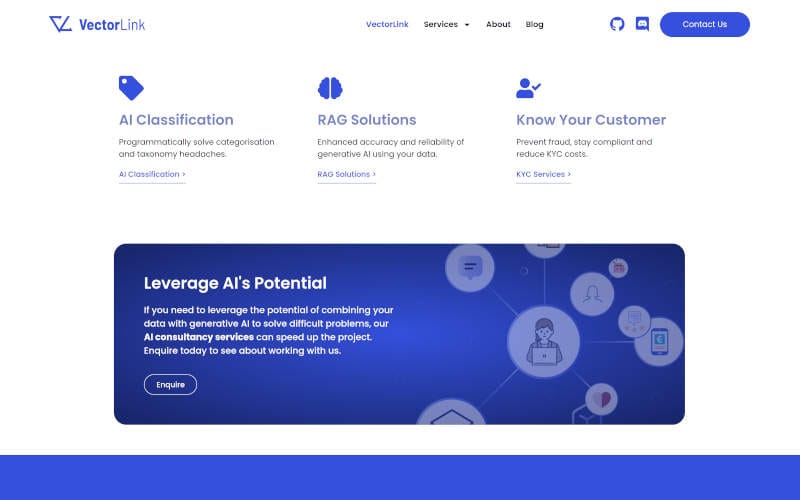 Call to action section of VectorLink website