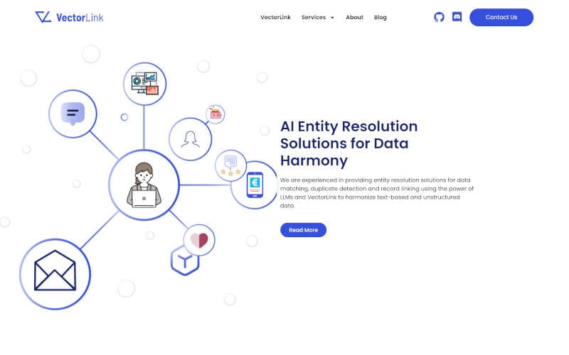 VectorLink website screenshot showing entity resolution services page