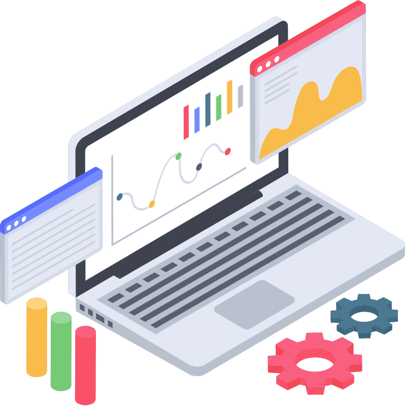 Graphic design showing charts and tables representing web analytics