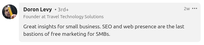 SEO the last bastion of free marketing. A screenshot of a linked in response